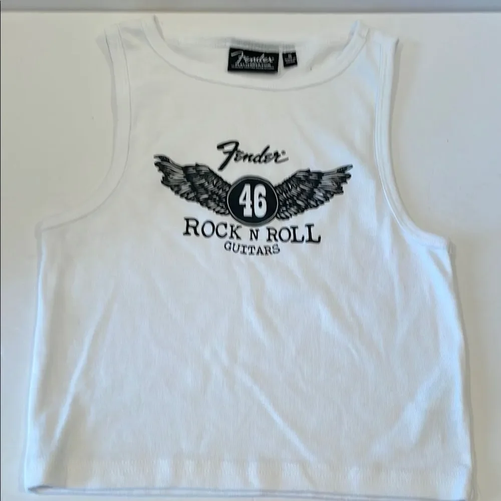 Fender White Rock & Roll Graphic Tank Top Size Small